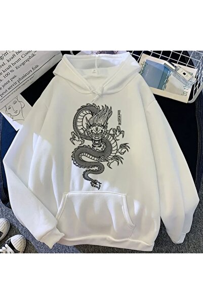 Adrift Beli zmaj Štampano Oversize kroj unisex dukserica bsgejderyasweat