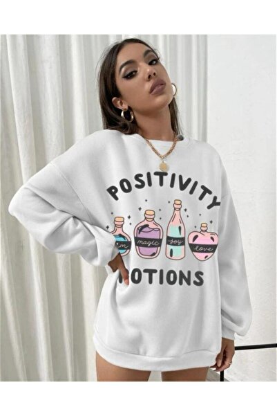 Adrift Ženska bela majica Positivity Štampano okrugla kragna Oversize kroj je...