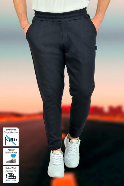 BESSA Ανδρικό παντελόνι Jogger Sweat Standard Εφαρμογή ελαστικό πόδι Navy Blue