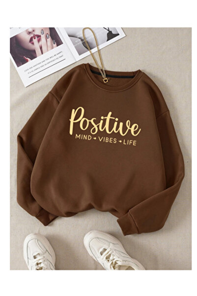 Adrift Γυναικείο φούτερ καφέ χρώματος Positive με τύπωμα με λαιμόκοψη ποδηλάτ...