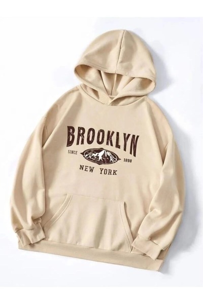 Adrift Unisex bež Brooklyn Štampano 3 niti Oversize kroj Sa kapuljačom dukser...