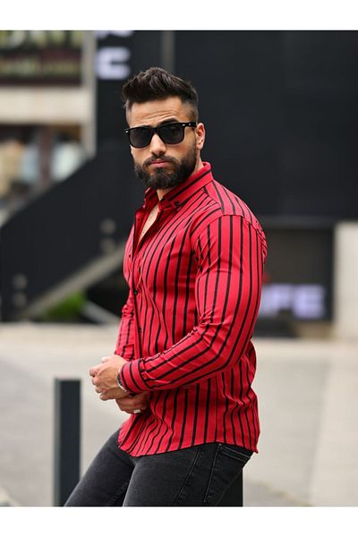 blackpanther LYCRA SLIM FIT SHIRT WITH RED STRIPES