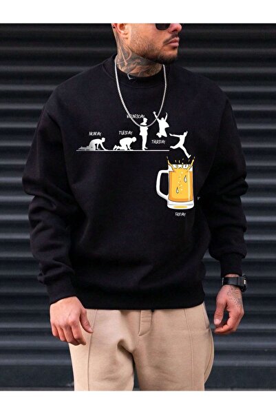 Tarzsokak Hanorac supradimensionat cu glugă pentru bărbați, cu imprimeu Black...