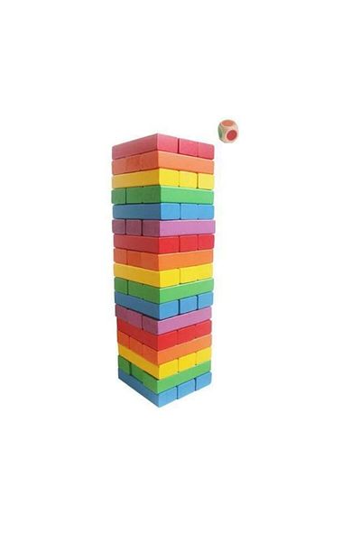 Jenga Colorful Large Size Natural Wooden Balance Game Tower Game 54 Pieces Colorful