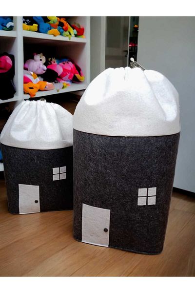 CimriKese Felt Home Patterned 2-Piece Laundry and Toy Basket with Bags