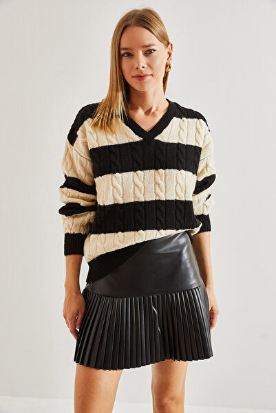 Bianco Lucci Dámský pletený svetr s výstřihem do V