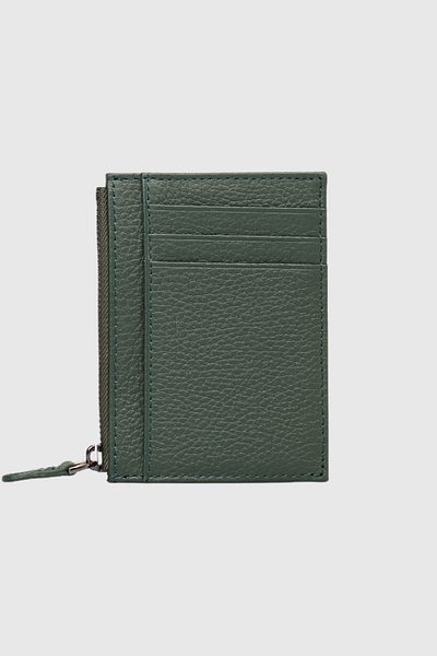 Grande 853 Genuine Leather Coin Compartment Zippered Vertical Card Holder Flother Green