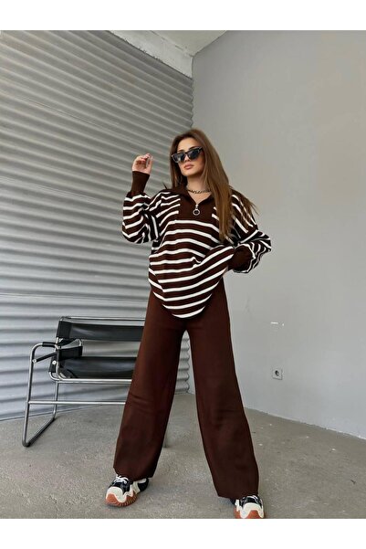 Big Line Costum cu fermoar în dungi - tunică supradimensionată, pulover, pant...