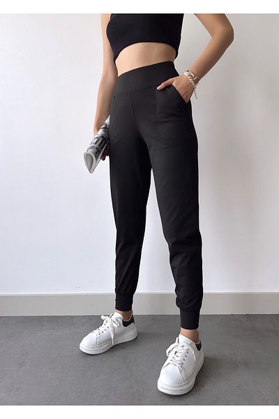 schlank Γυναικείο μαύρο ψηλόμεσο ελαστικό Jogger Sweatpants