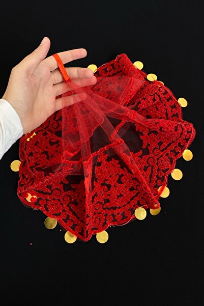 ZEYMERADE منديل العروس الأحمر، منديل حفل الزفاف، منديل الحناء ذو ​​الترتر الذهبي المطبوع اللامع 5 قطع