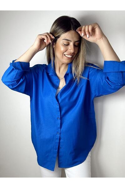 Durmaz Kadın Oversize Keten Kumaş Jakarlıdır Az Yoktur Dökümlü Gömlek Yeni Se...