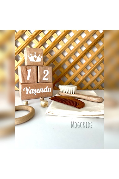 mogokids Ahşap Anne Bebek Anı Küpleri Ve %100 Doğal Keçi Kılı Bebek Tarak Tür...