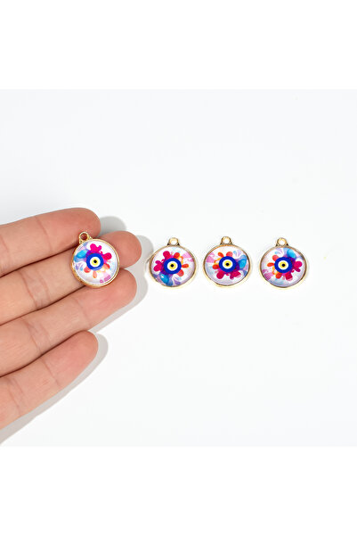 yfhobi 1 ADET - 18 mm YUVARLAK DESENLİ NAZAR EBRULİ MİNELİ ALTIN KAPLAMA TAKI...