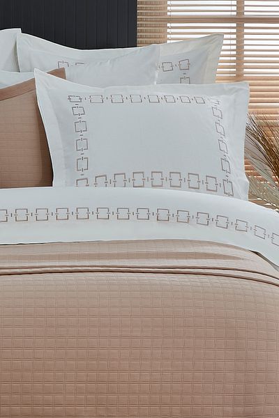 Evlen Home Collection 100% Cotton Embroidered Danilo Duvet Cover Pique Bedspread Dowry Set Hotel (9 PIECES) Cream/ Beige