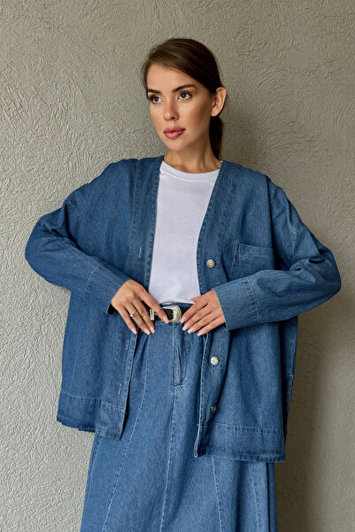 Seda Yalçın Atelier Blue Denim Pocket Front Button Detailed Shirt