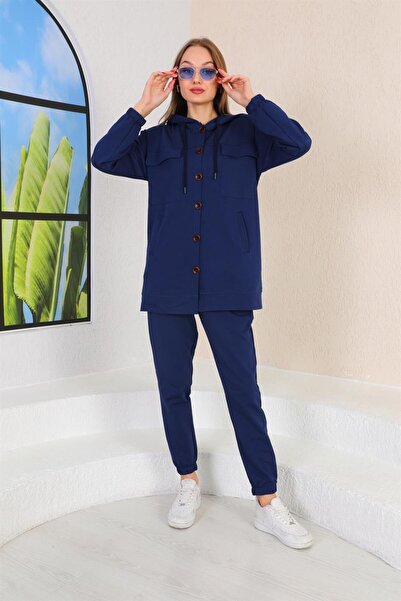 WestBound Жіночий спортивний комплект з великими ґудзиками, синій
