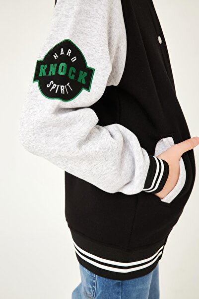 Perendi K Nakış Detaylı Erkek Çocuk Kolej Ceket Siyah