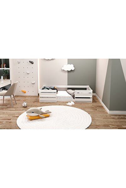 Ninnimo Bebek Odası Yatağı Montessori M6 Kitaplıklı 90x190 Yatak Uyumlu Beyaz...