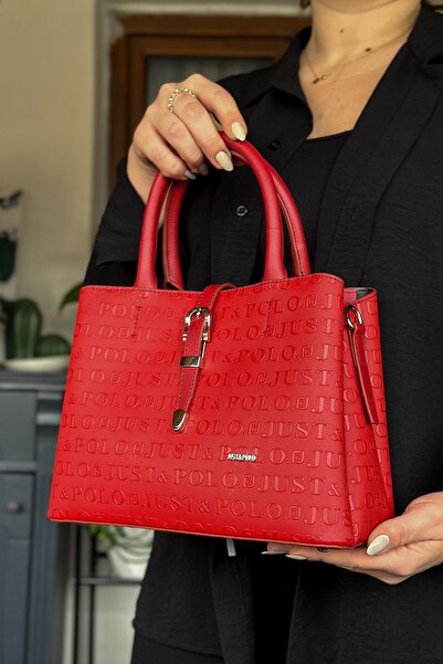 Just Polo Medium Size Women's Shoulder Bag with Thick Straps Suitable for Daily Use 4091 Red Combination