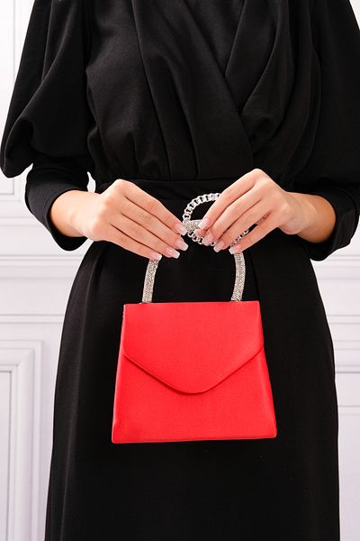 ROZA CANTA Women's Red Red Stone Detailed Evening Dress Shoulder Bag