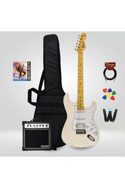 new orleans NHS9720 Stratocaster HSS Vintage Elektro Gitar Seti White (Beyaz)...