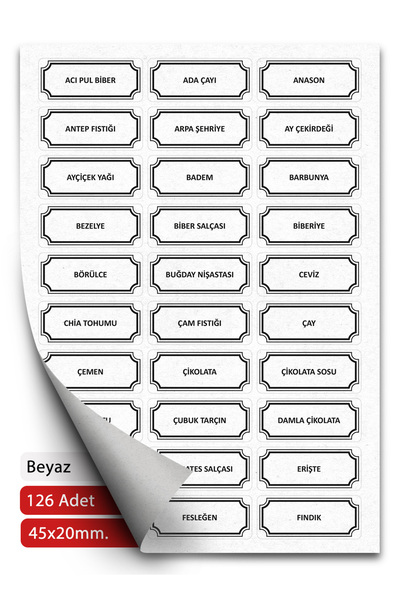labelafy 126 Adet Beyaz Baharat Bakliyat Kuruyemiş Etiketleri