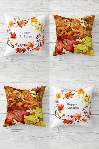on the clouds Happy Autmn Autumn Leaves Hidden Zippered Throw Pillow Cover Seat Pillow Cover Set (4 PCS)