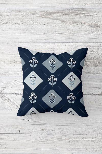 on the clouds Navy Blue Mini Flowers Concealed Zippered Throw Pillow Cover Seat Pillow Cover Set (4 PCS)