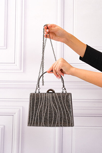 ROZA CANTA Γυναικείο βραδινό φόρεμα από πέτρα από ανθρακί Clutch Clutch Τσάντ...