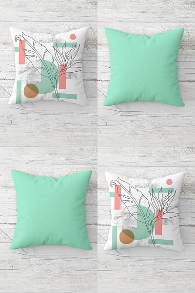 on the clouds Line Art Leaf Geometry and Plain Concealed Zippered Throw Pillow Cover Seat Pillow Case Set(4PCS)