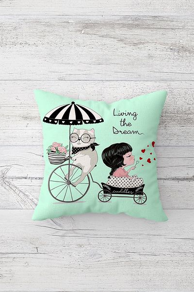 on the clouds Cute Friends and Cat Pattern Concealed Zippered Throw Pillow Cover Seat Pillow Cover Set(4PCS)
