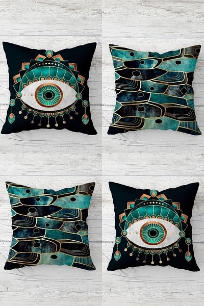 on the clouds Fete de pernă cu fermoar ascuns cu model Eye Fish Evil Eye Set de huse de pernă pentru scaun (4 bucăți)