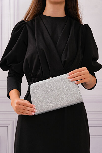 ROZA CANTA Geantă portofoliu pentru rochie de seară pentru femei, cu curea de lanț argintie care nu se împrăște