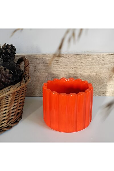 E.M.S AVM TURUNCU ÇUBUK DESEN SAKSI SUKULENT SAKSISI MENEKŞE SAKSISI DEKORATİF SAKSI 7,5 X 10 CM.