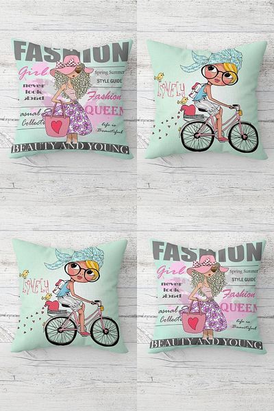 on the clouds Fashion Icon Girls Themed Hidden Zippered Throw Pillow Cover Seat Pillow Cover Set(4PCS)