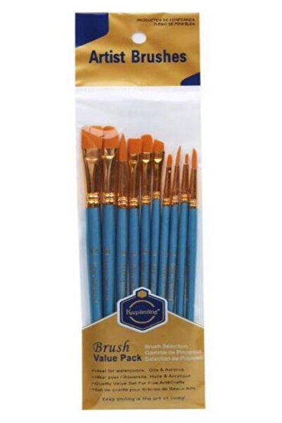 Keep Smiling Yağlı Boya ve Akrilik Başlangıç Fırça Seti 10 lu (Yan Kesik Kedi dili, Düz ve Yuvarlak Detay Uçlar )