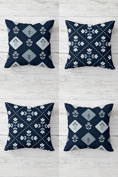 on the clouds Navy Blue Mini Flowers Concealed Zippered Throw Pillow Cover Seat Pillow Cover Set (4 PCS)