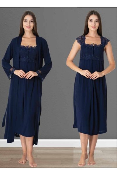 by İGP Navy Blue Maternity Maternity Dressing Gown and Nightgown Set Effortt