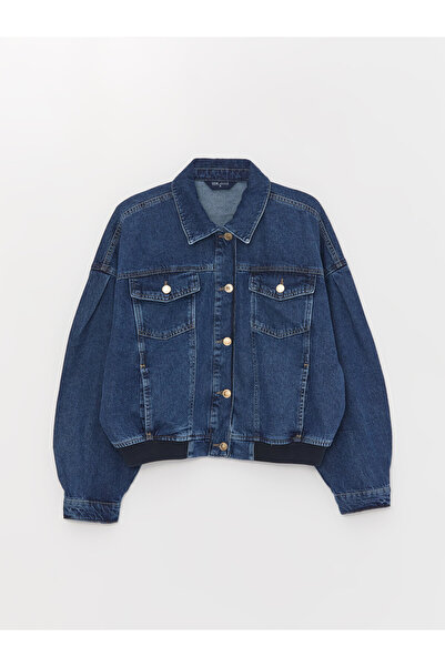 LC Waikiki Oversize Γυναικείο Τζιν Μπουφάν - Πουκάμισο γιακά, Μασίφ, Μακρύ μανίκι