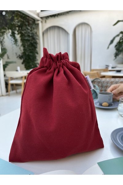 Sumicorn Design حقيبة تنظيم برباط من الكتان الصديق للبيئة باللون العنابي، حقي...