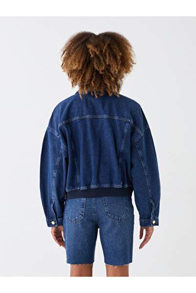 LC Waikiki Oversize Γυναικείο Τζιν Μπουφάν - Πουκάμισο γιακά, Μασίφ, Μακρύ μανίκι