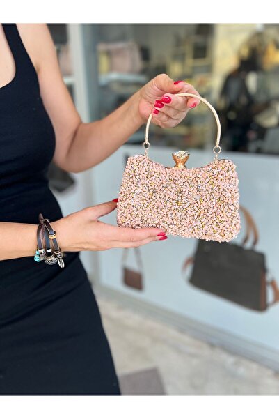 Blacktavern حقيبة فستان سهرة تيكتاش باللون الوردي من الحجر الطبيعي ذات وجهين