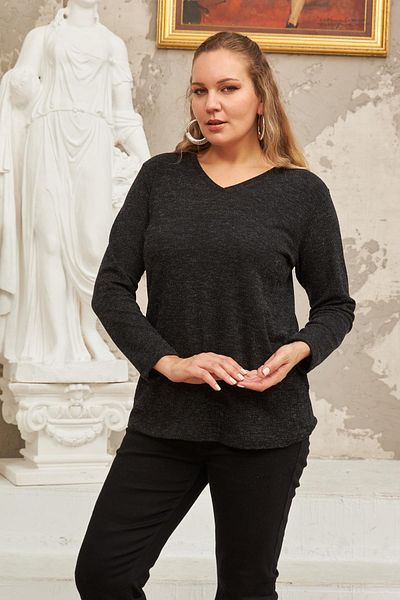 RMG Hscstore Women's V-Neck Plus Size Black Knitted Sweater - O6264