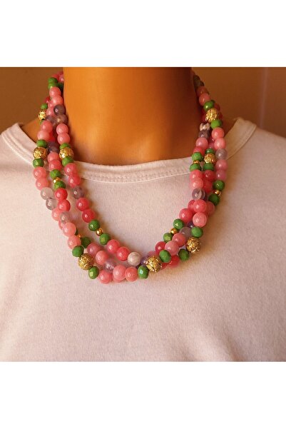 Asteria Elite Ametist Pembe Akik Yeşil Kristal 3 Sıralı Sezgisel Güç Nazar Ko...