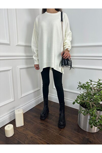 Beltane Krem Rengi Oversize Tunik