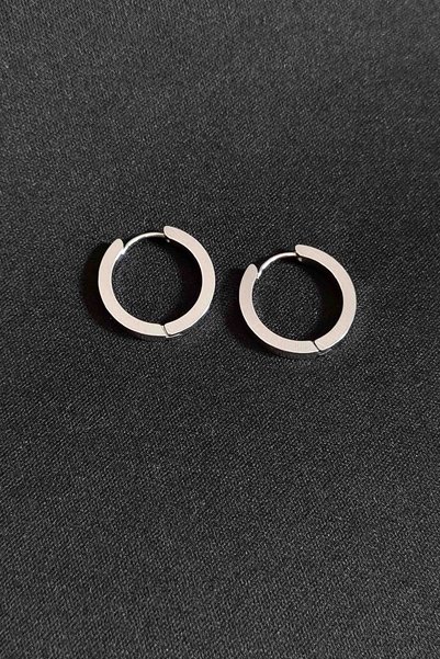 TREND COLLECTİON Stainless Steel Earrings for Women Men Unisex Silver Hoop Steel Earrings