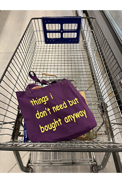 Sumicorn Design Things I Don’t Need Baskılı Mor Bez Çanta,unisex Positive Vib...