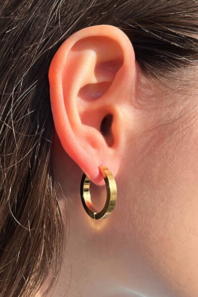 TREND COLLECTİON Women's Gold Hoop Steel Earrings Stainless Steel 14 mm Earrings