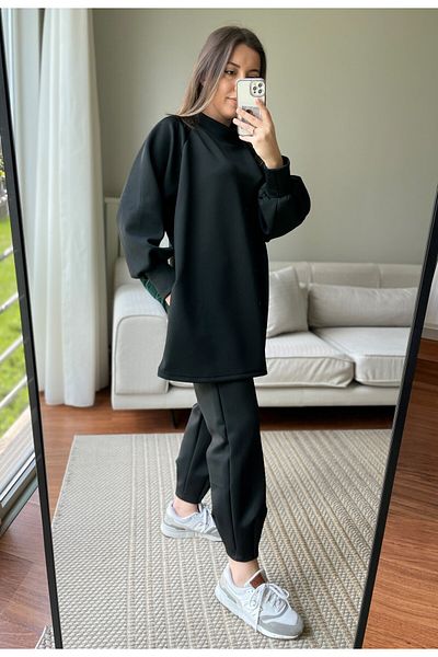 two in sis High Collar Scuba Tunic Balloon Sleeve Scuba Tunic Women Scuba Pocket Tunic Hijab Tunic