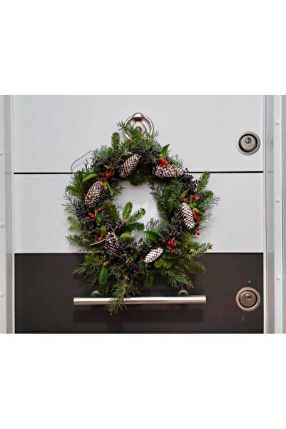 Doğal Tasarım Yılbaşı Kapı Süsü Çelengi Canlı Çam Dalı Zamanla Dökülme Yapar